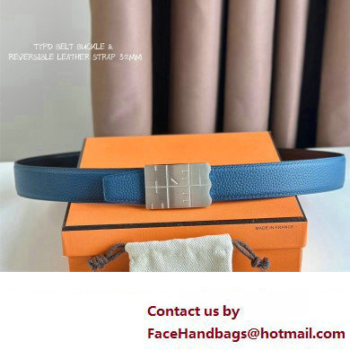 Hermes Typo belt buckle  &  Reversible leather strap 32 mm 03 2023